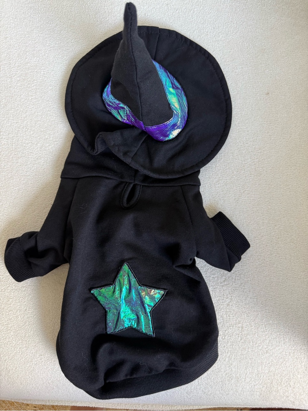 Small Pet Witch Costume Hoodie with Iridescent Star Accent
